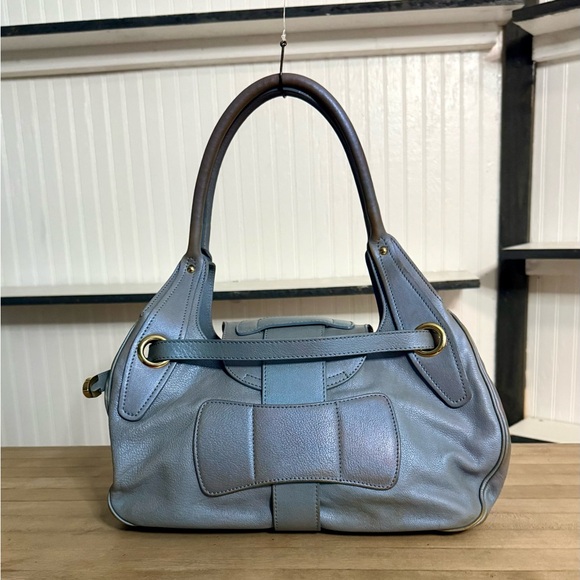 RARE Jimmy Choo Blue Leather Satchel Handle Bag Purse - Picture 3 of 10